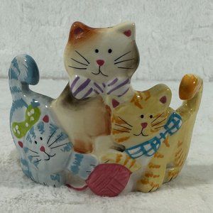 Vintage Pillar Candle Holder Three Cats Ceramic 3.5" Whimsical